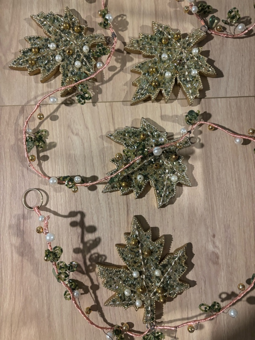 Fall Beaded Gold Leaf Garland with Pearls - Picture 2 of 3